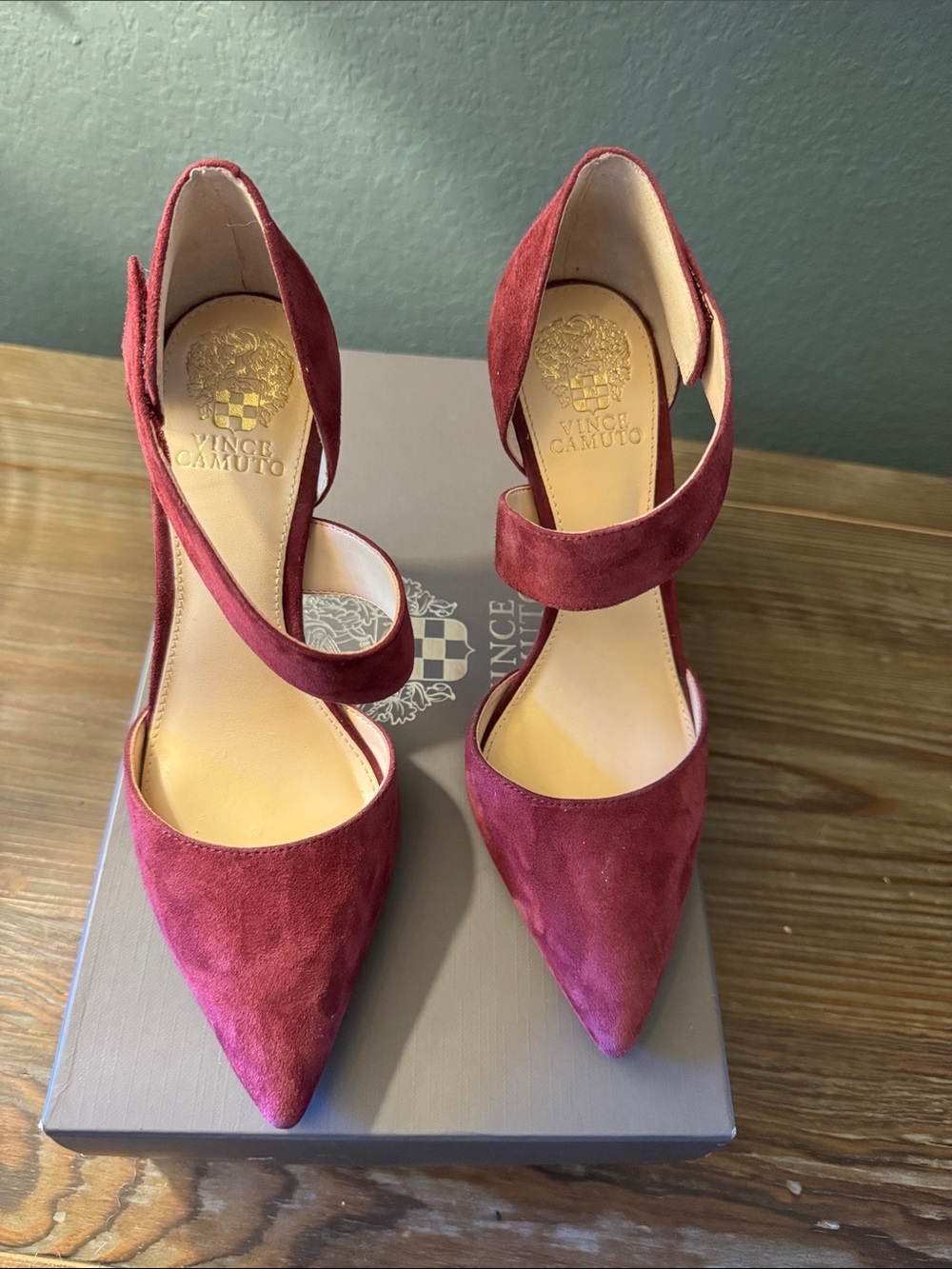Vince Camuto Burgundy Suede Pointed Ankle-Strap Heels